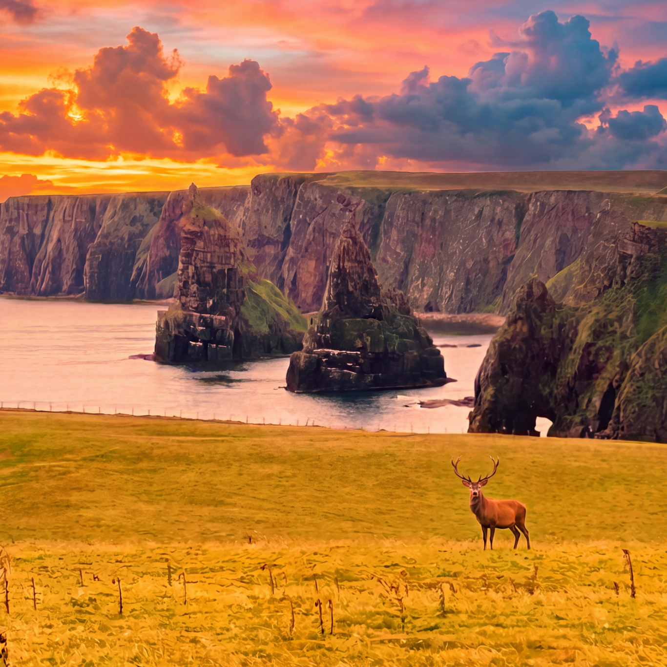 a stag at dusk at duncansby three peaks